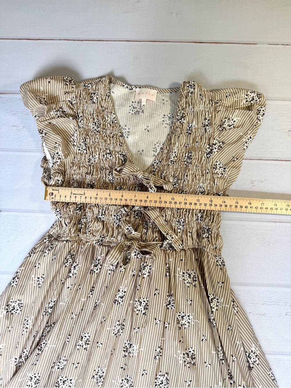 Entro Smocked Tied-Front 100% Cotton Smocked Floral Midi Dress L Cottagecore - Picture 8 of 10